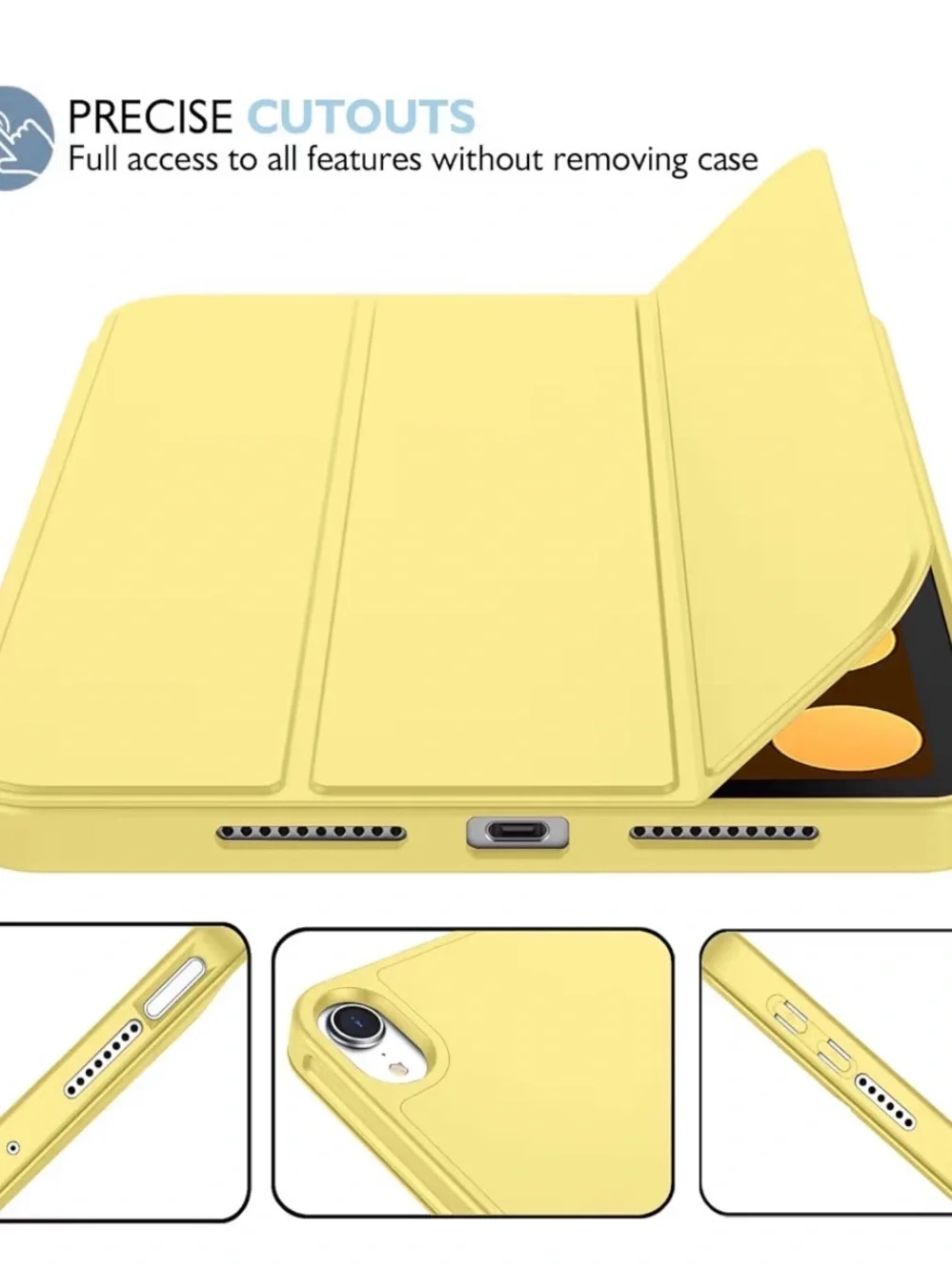 iPad mini Case (Yellow) - Trifold Smart Case with Pencil Holder